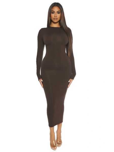 long sleeve faux wrap dress naked wardrobe Wrap Dress Khaki Long Sleeve Dress Naked Wardrobe Long Sleeve Faux Wrap Dress In Beige At
