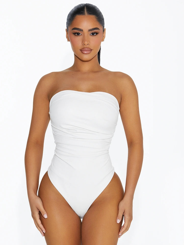 Vegan Leather Pleated Tube Bodysuit