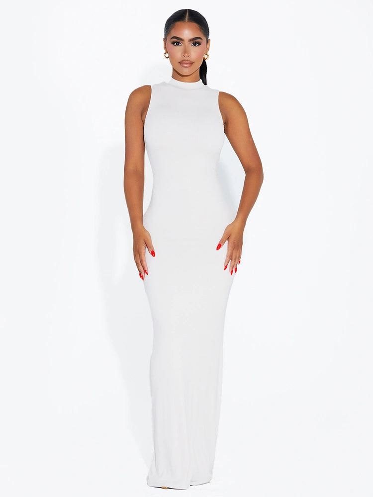 Naked Wardrobe long sleeve croosover cut out detail maxi dress in white