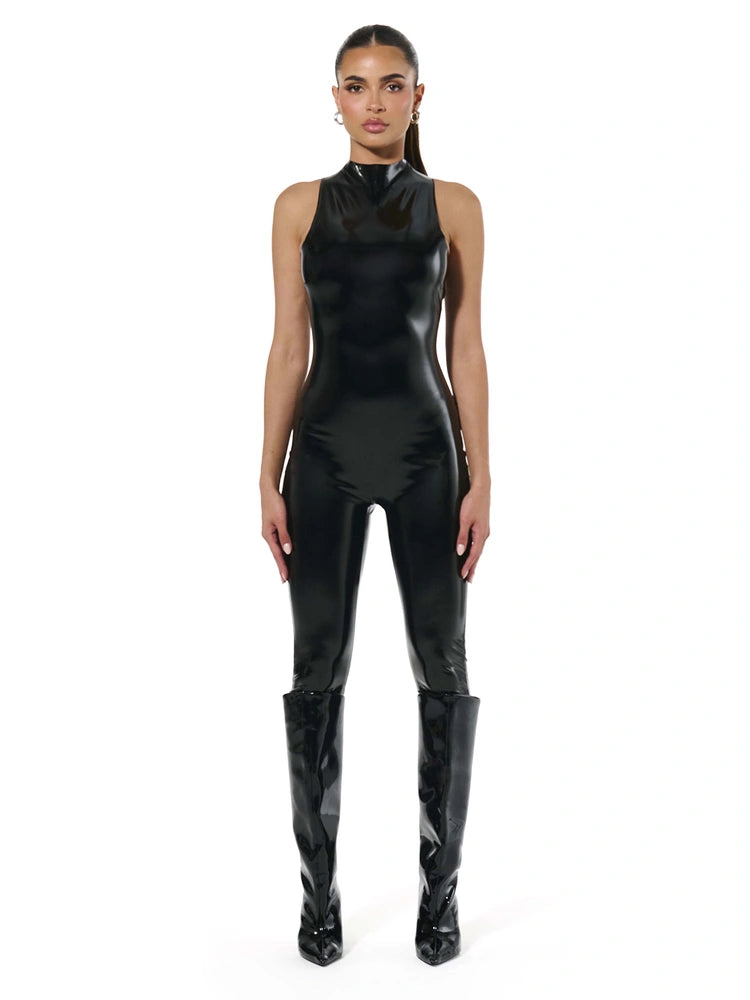 The Sleeveless Stretch Vinyl Jumpsuit