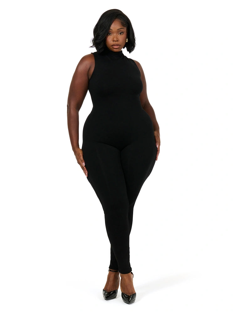 Naked Wardrobe Mama sleeveless fitted jumpsuit in black