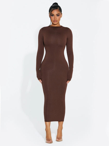 long sleeve dress nude NW Long Sleeve Maxi Dress