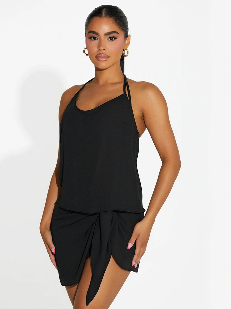 Women's Top V-neck Halter Polyester by Naked Wardrobe, Black / XS Women's Top V-neck Halter Polyester by Naked Wardrobe, Black / XS