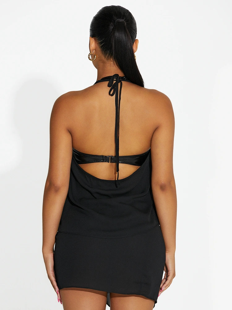 Women's Top V-neck Halter Polyester by Naked Wardrobe, Black / XS Women's Top V-neck Halter Polyester by Naked Wardrobe, Black / XS